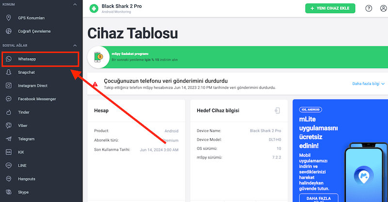 mspy yönetim paneli whatsapp sekmesi